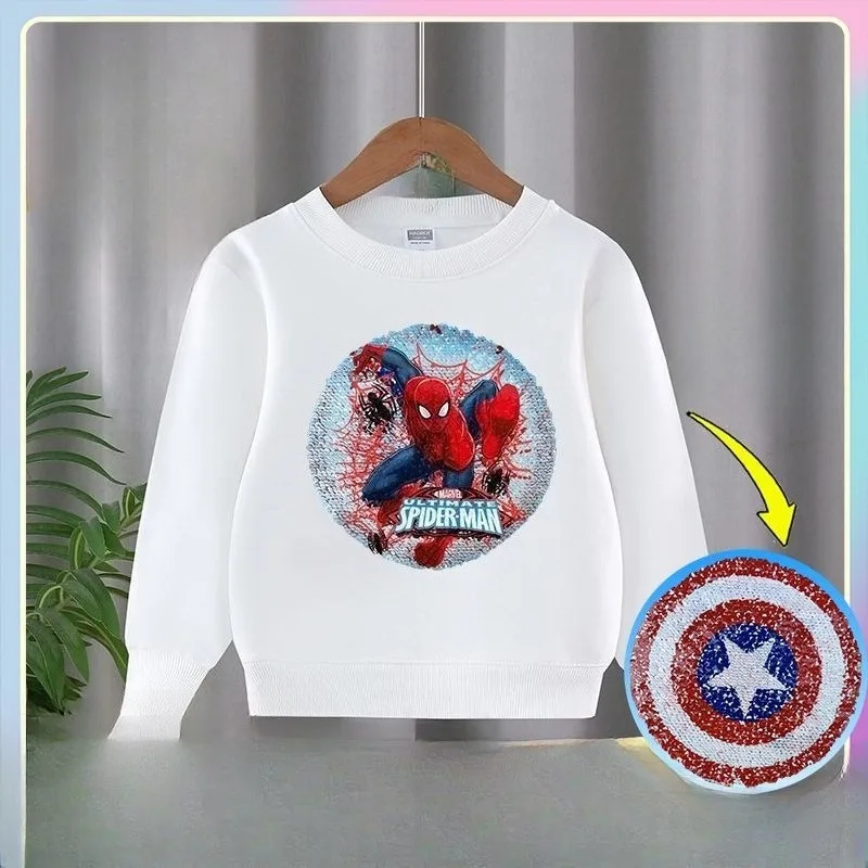الأطفال القطن الخالص طويلة الأكمام تي شيرت الترتر يمكن تغيير لون الربيع والخريف جديد الكرتون الرجل العنكبوت قميص قاعدة علوية #4