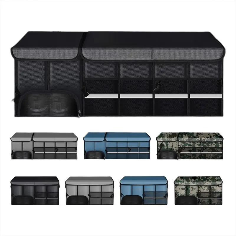 Car Trunk Organizer with Lid Foldable Large Capacity Storage Box Space-Saving Organizer with Reflective Strip Portable Storage