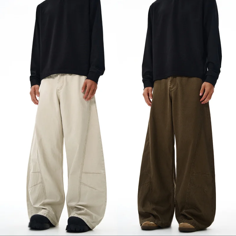 سراويل كاجوال من قماش الدنيم ذات شفرات منحنية بلونين لكل من الرجال والنساء، سراويل زوجية بسيطة وفضفاضة على طراز الشارع