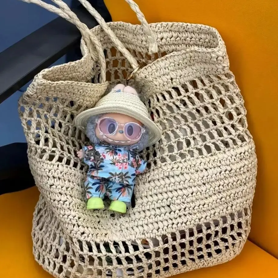 

Labubu 1st-3rd Gen 15-17cm Doll Tropical-Getaway Outfit Set Straw Sunhat Floral Button-Up Palm-Patterned Shorts & Neon Accent