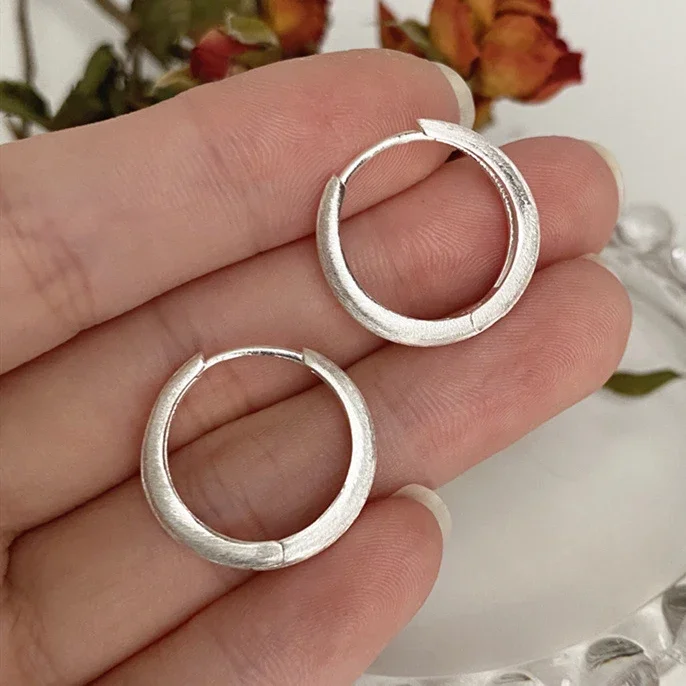 

Real 925 Sterling Silver Frosted Water Drop Round Hoop Earrings for Women Minimalist Fine Jewelry Trendy Accessories
