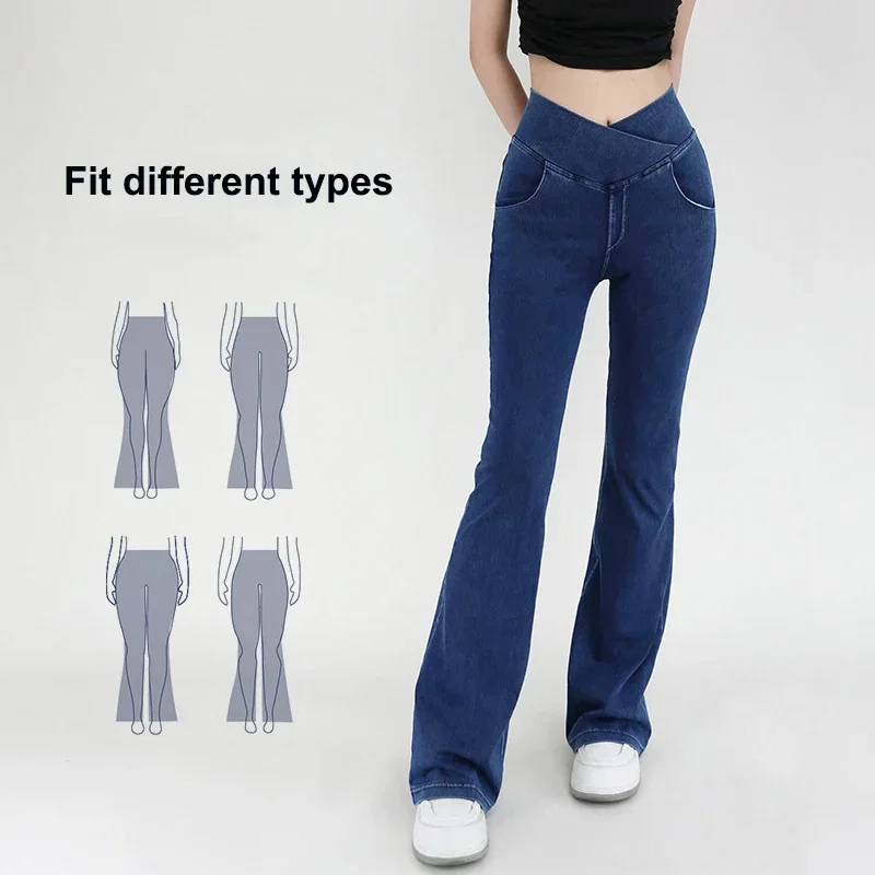 Women Flare Pants 4 Way Stretch Sports Casual Denim Jeans Fitness Bell Bottom Trousers Elastic Gym Pants Plus Size Women Pants