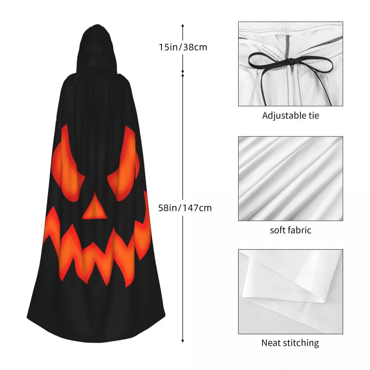 Capa con capucha de cara de calabaza aterradora para Halloween, Cosplay de fiesta de Halloween, bata larga de brujería para hombres y mujeres, capucha