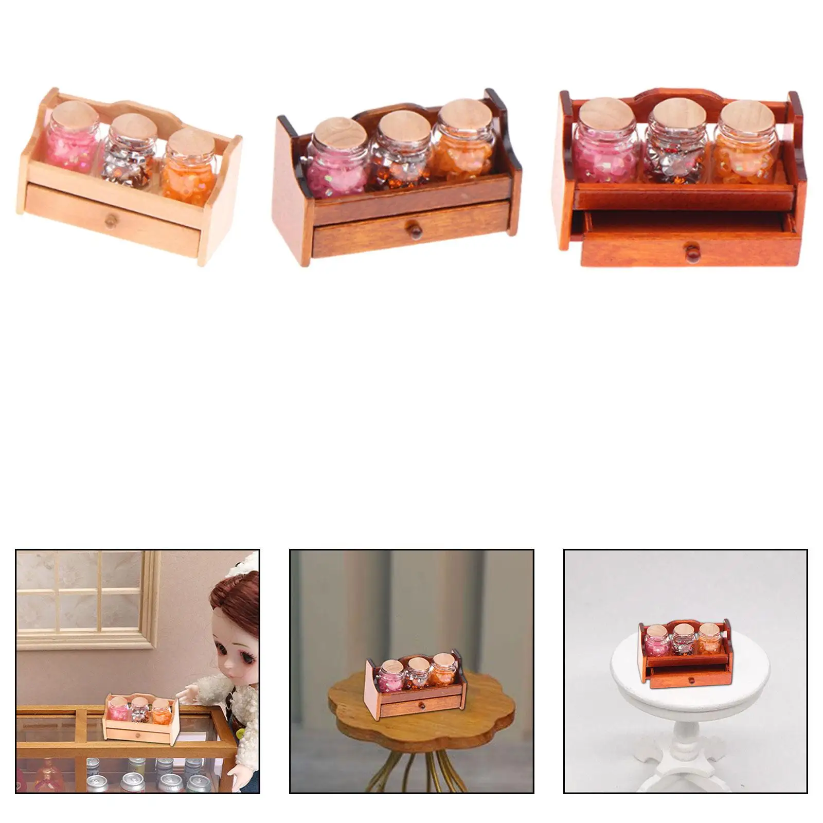

Масштаб 1:12 Банки для конфет Кукольный домик Мини-реквизит Деревянная стойка Мебель Миниатюрный кукольный домик Банки Полка для хранения для магазина Десертная кухня