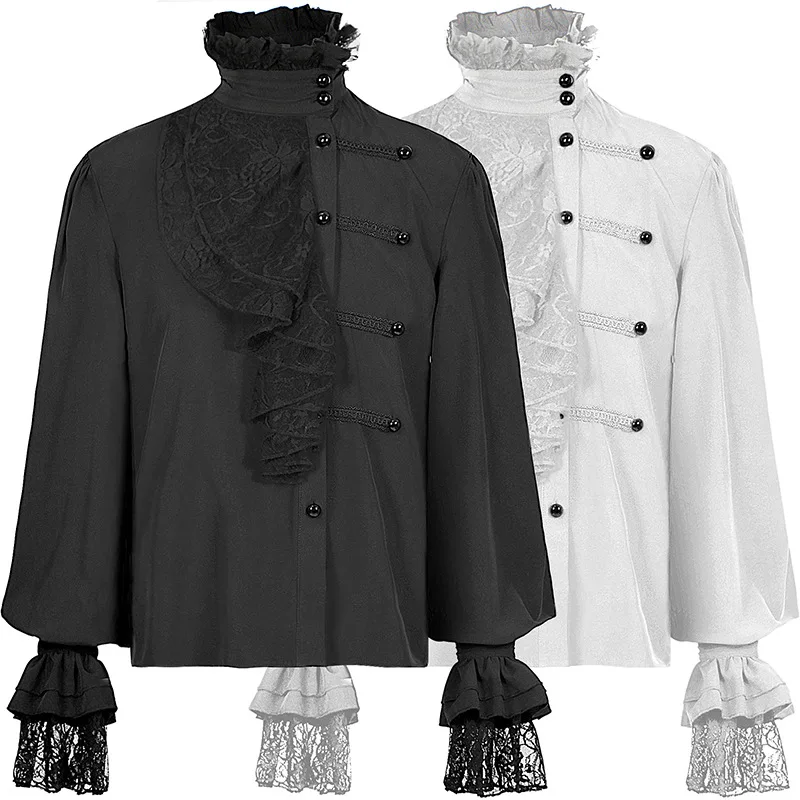 

Medieval Steampunk Halloween Cosplay Costumes Gothic Blouse Tops Shirt Cosplay Bandage Ruffled Blouse Tops For Adults Men Women