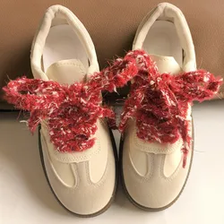 Red Shiny Upholstered Plush Shoelaces Bowknot Fluffy Sneaker Black Sport DE Training Shoes White Shoes Laces