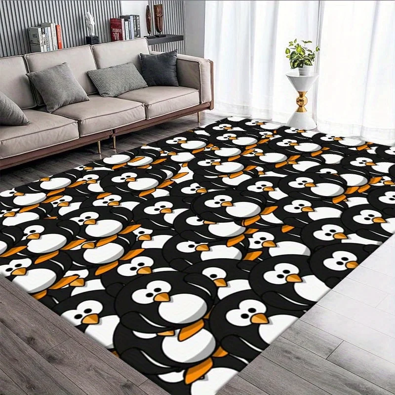 Cartoon Cute Penguin Rug - Non-Slip Washable Carpet for Living Room, Bedroom & Home Decor