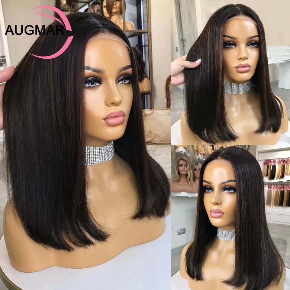 Kurze Asche Blonde 360 Spitze Frontal Perücke Braun Highlight Perücke Menschliches Haar 13x4 Gerade Bob Perücke Spitze Vorne menschenhaar Perücken Für Frauen