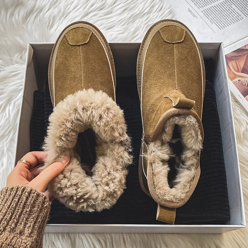 

Northeast large cotton medium help snow boots cow anti-velvet waterproof leather one-pedal thick velvet thermal shoes