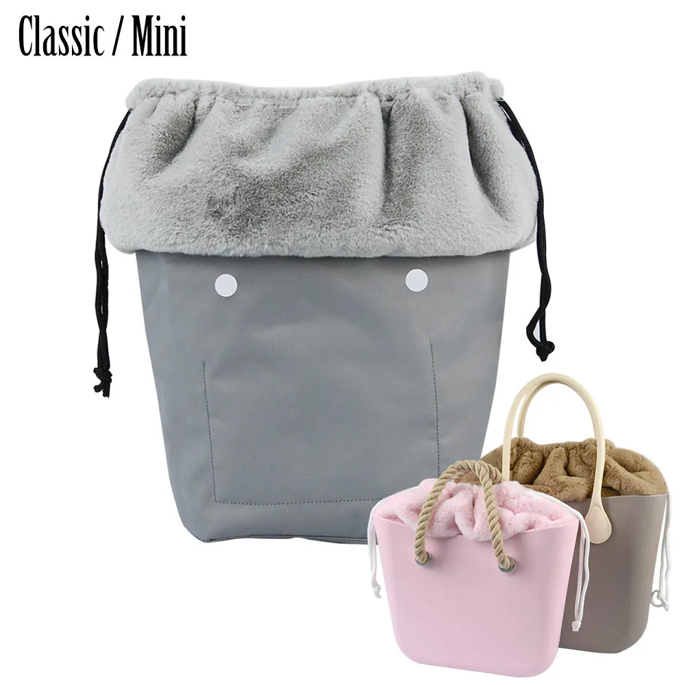 2024 Winter O Bag Large Capacity Classic Mini Plush Fur Furry Organizer Top Drawstring Colorful Inner Insert for Obag Winter