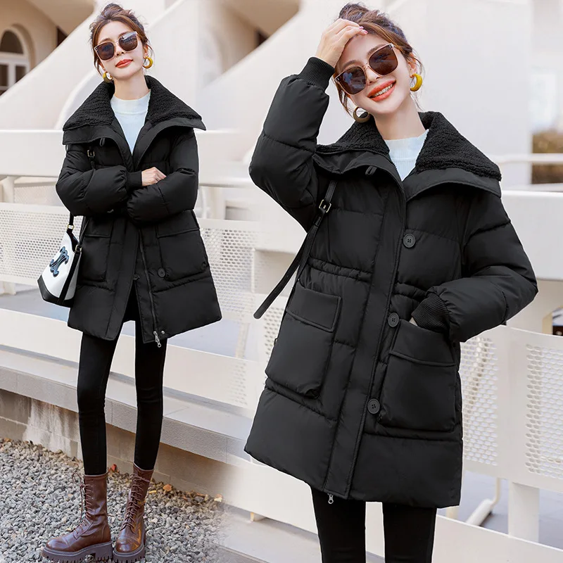 Nowe kurtki puchowe damskie płaszcze zimowe parki ciepłe płaszcze zimowe średniej długości kurtki ocieplane bawełną odzież śnieżna odzież wierzchnia damska