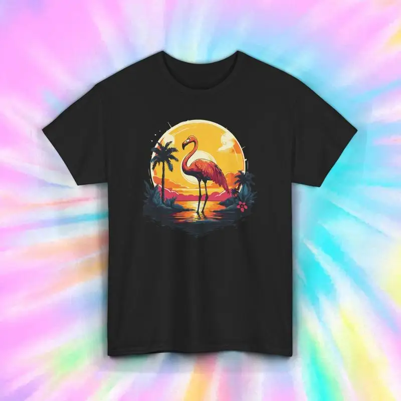 

Flamingo Sunset T Shirt Tropical Beach Colorful Design