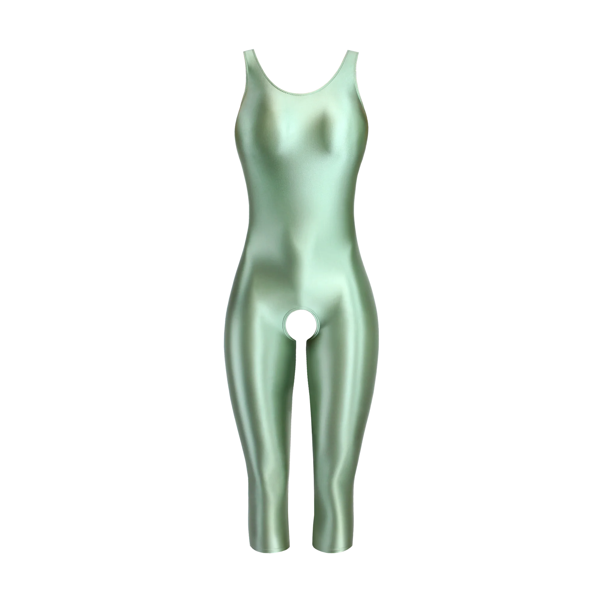 MJINM 女性光沢のあるワンピースジャンプスーツノースリーブヨガフィットネスロンパースふくらはぎ丈パンツボディスーツオープンクロッチスパンデックスオーバーオール