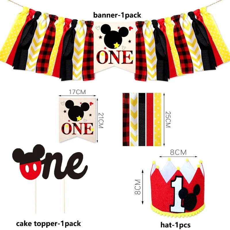 Disney-Happy Birthday Party Banner Set, Mickey Mouse, Kid Favor, Decoração Da Festa, Baby Shower, Feriado, 2 pcs