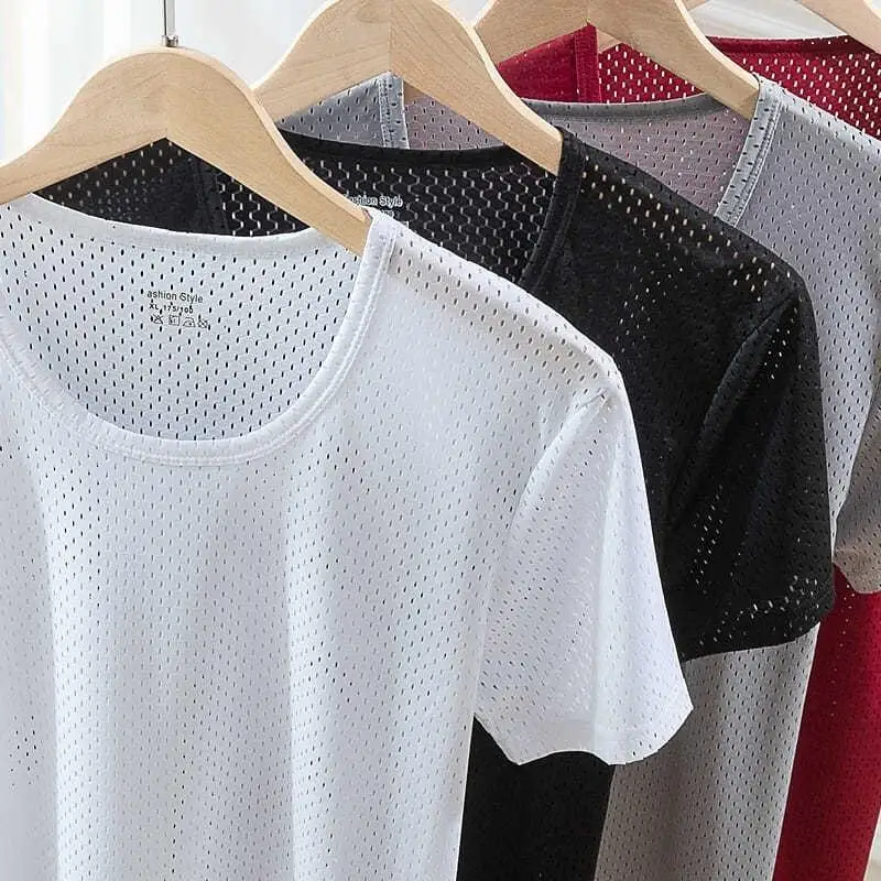 

Faionable Summer Casual Sports Breathable Ice Silk f Sve ort Sve T-irt for Men Loose Fit round Ne T-irt