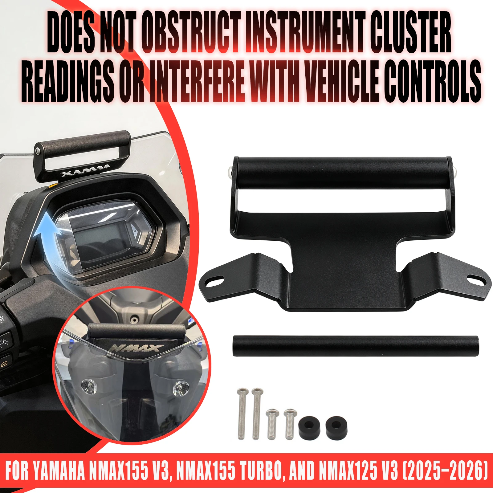 Motorcycle GPS Phone Holder Navigation Handlebar Bracket Mount Stand For Yamaha Nmax155 V3 Nmax155 TURBO Nmax125 V3 2025 2026
