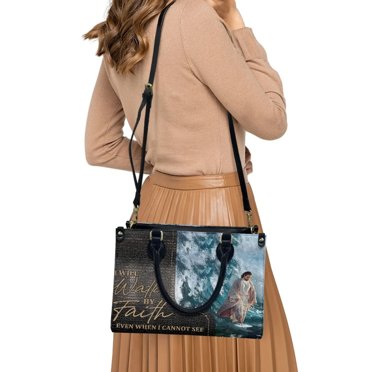 Bolso con nombre personalizado para mujer, Cartera de lujo con mensaje de "I Will Walk By Faith Even I't See Jesús", envío directo