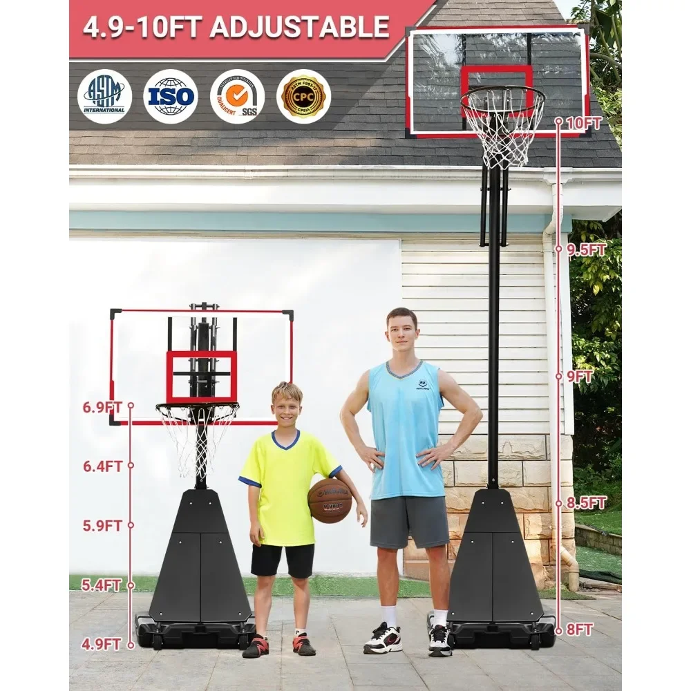 Cerceau de basket portable, système de but de basket-ball intérieur et extérieur, recommandé rapidement, ajusté de 4.9 à 10 pieds, 44 po