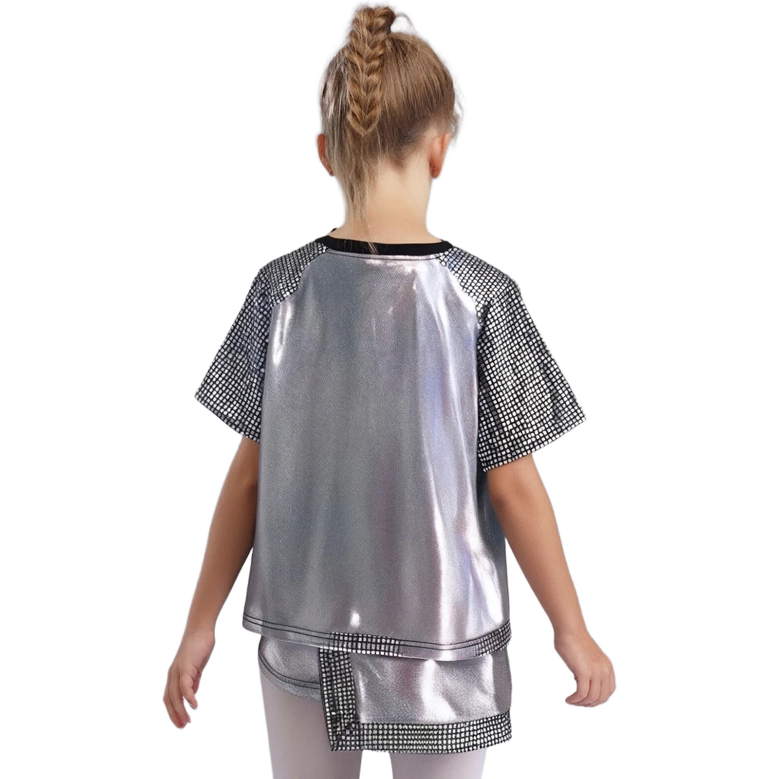 Kids Boys Girls Jazz Street Dance Outfit Hip-Hop Stage Jazz Dance Performance Costume Sparkling Sequin Metallic Top with Bottom
