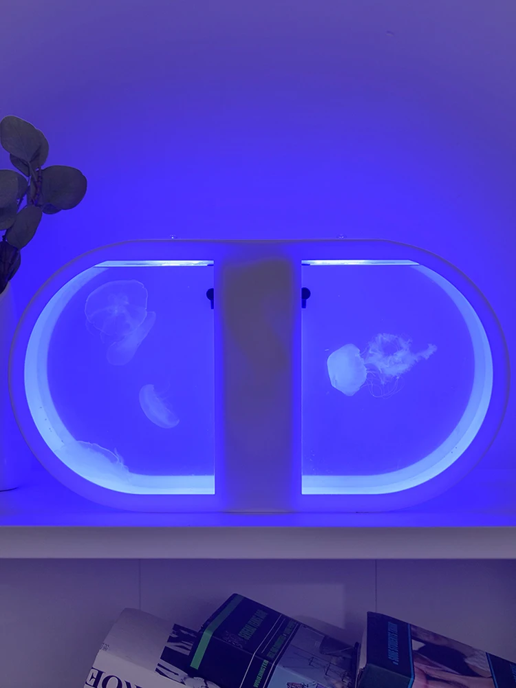 Pequeno aquário acrílico led para sala de estar ornamentos tanque de água-viva com peixes de plástico tanque de água-viva ornamental aquário