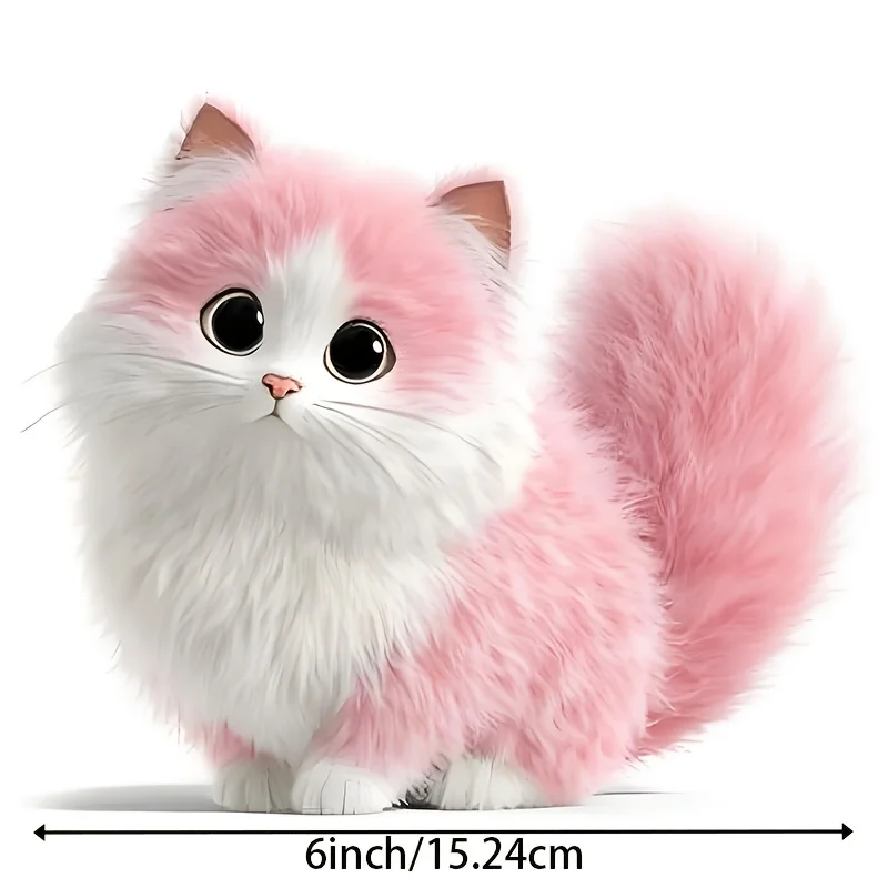 1Pc 2D Flat Pink White Cat Vinyl Sticker, Waterproof Decal For Car Laptop Fridge Water Bottle Decor, Holiday Gift