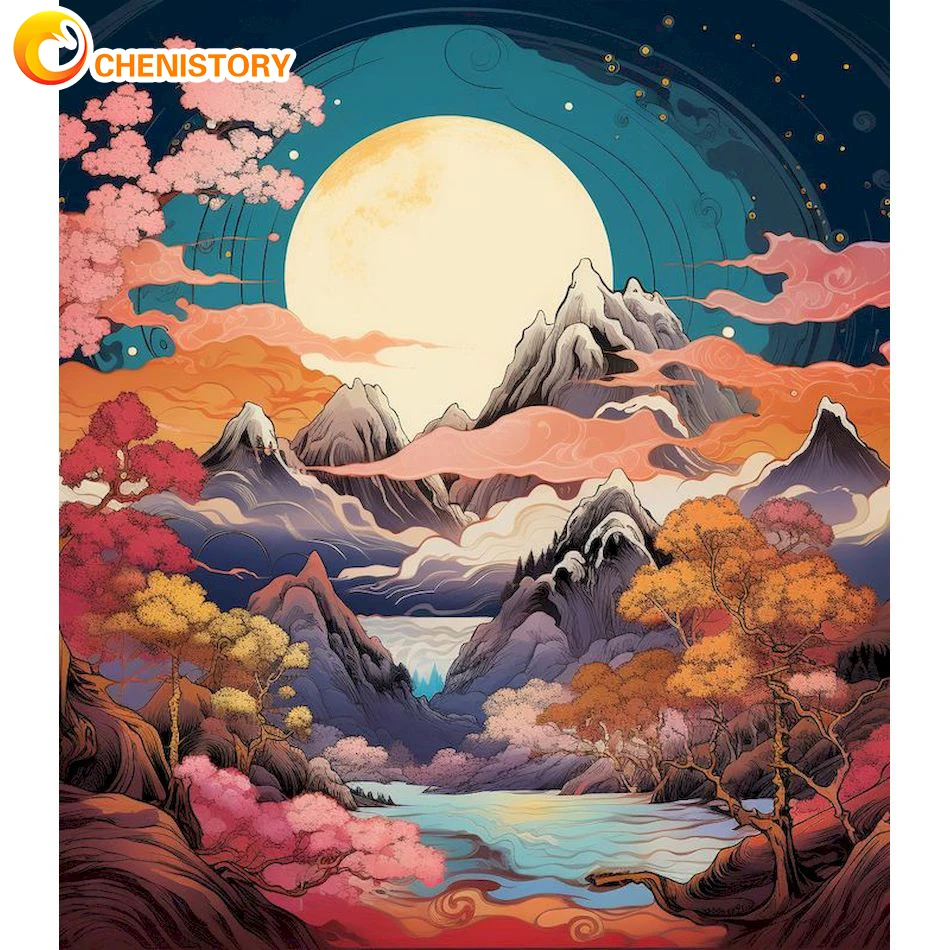 

CHENISTORY 5D Diamond Painting Moon Landscape Cross Stitch Kit Diamond Mosaic Embroidery For Children DIY Gift Home Decor New