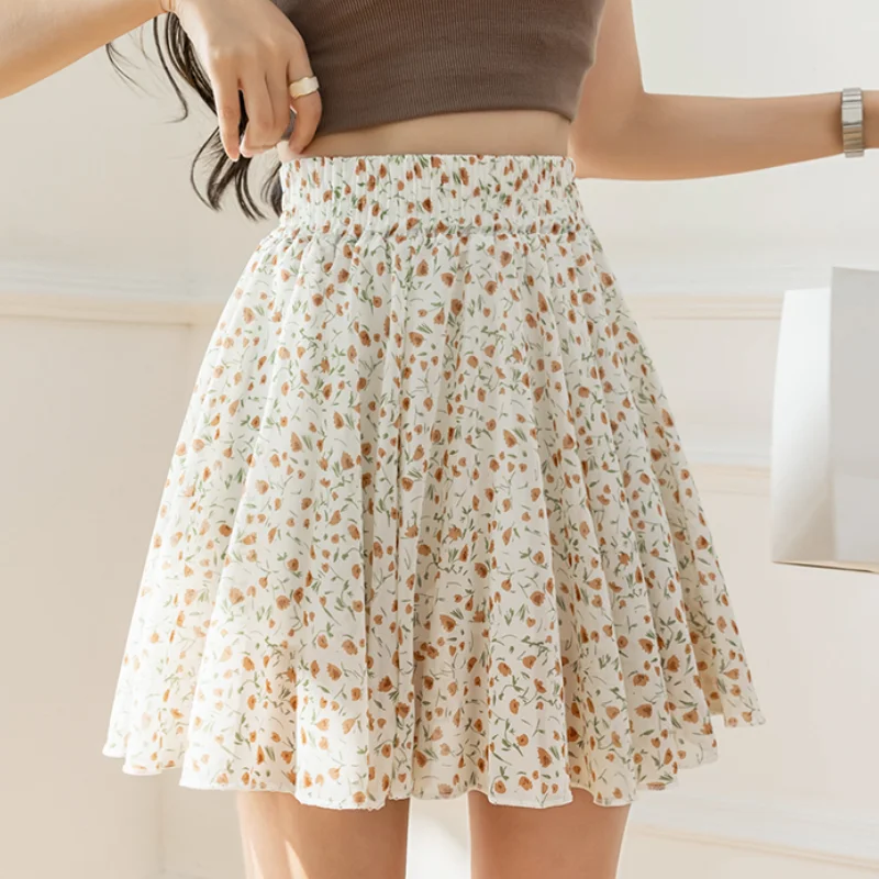 Female Skirts Floral Chiffon Women's Skirt Chubby Korean Fashion Clothing Sales Cheap Y2k Vintage Luxury Elegant A Line New in V