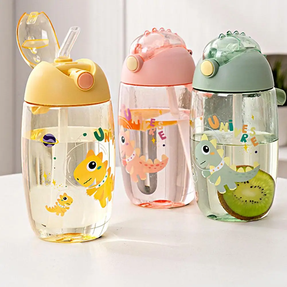 Children's Water Bottle For School Portable Cartoon Dinosaur Sippy Cup Creative Feeding Cup With Straws And Lids Drinkware ﻿