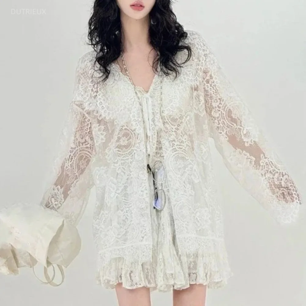 Lace Hooded Long Sleeve Women's Blouses Bandage Shirts Blusas Hollow Out Ropa Mujer Roupas Feminina Loose Casual Fashion Tops