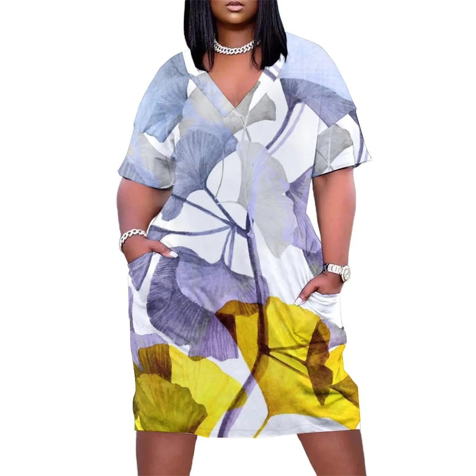 

Ginko floral decoration #ginko Loose Pocket Dress long dresses for women Long dress