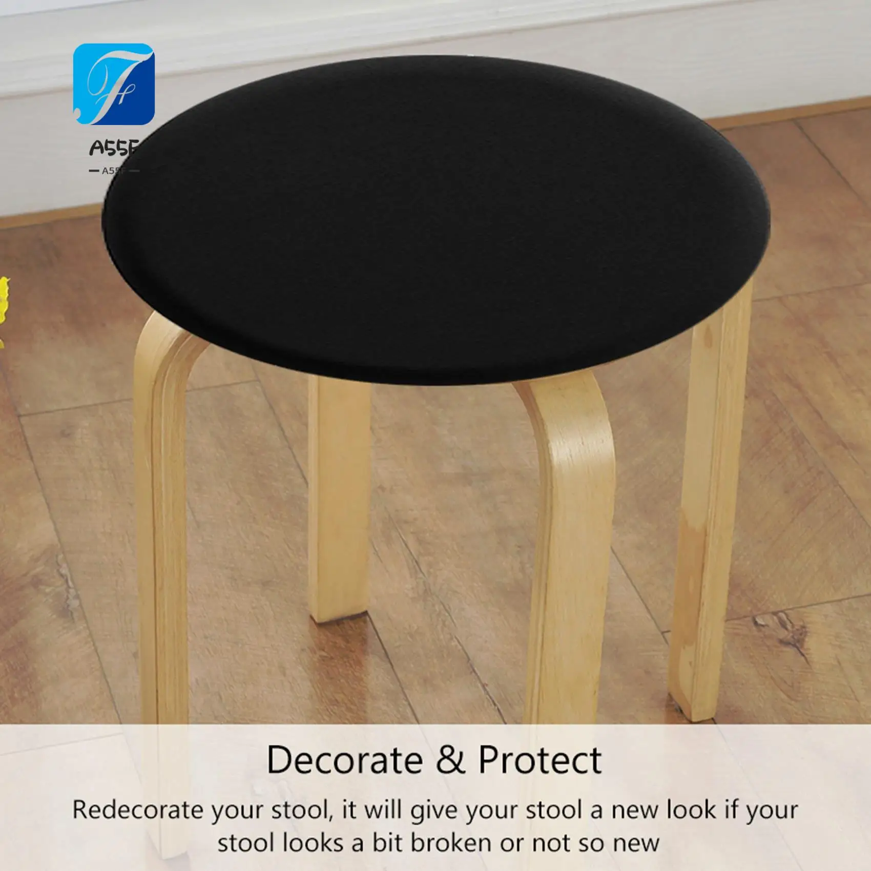 

A55F-4 Pack круглые чехлы на барные стулья - супермягкие и моющиеся эластичные чехлы на табурет для барного стула 12-14 дюймов - черный