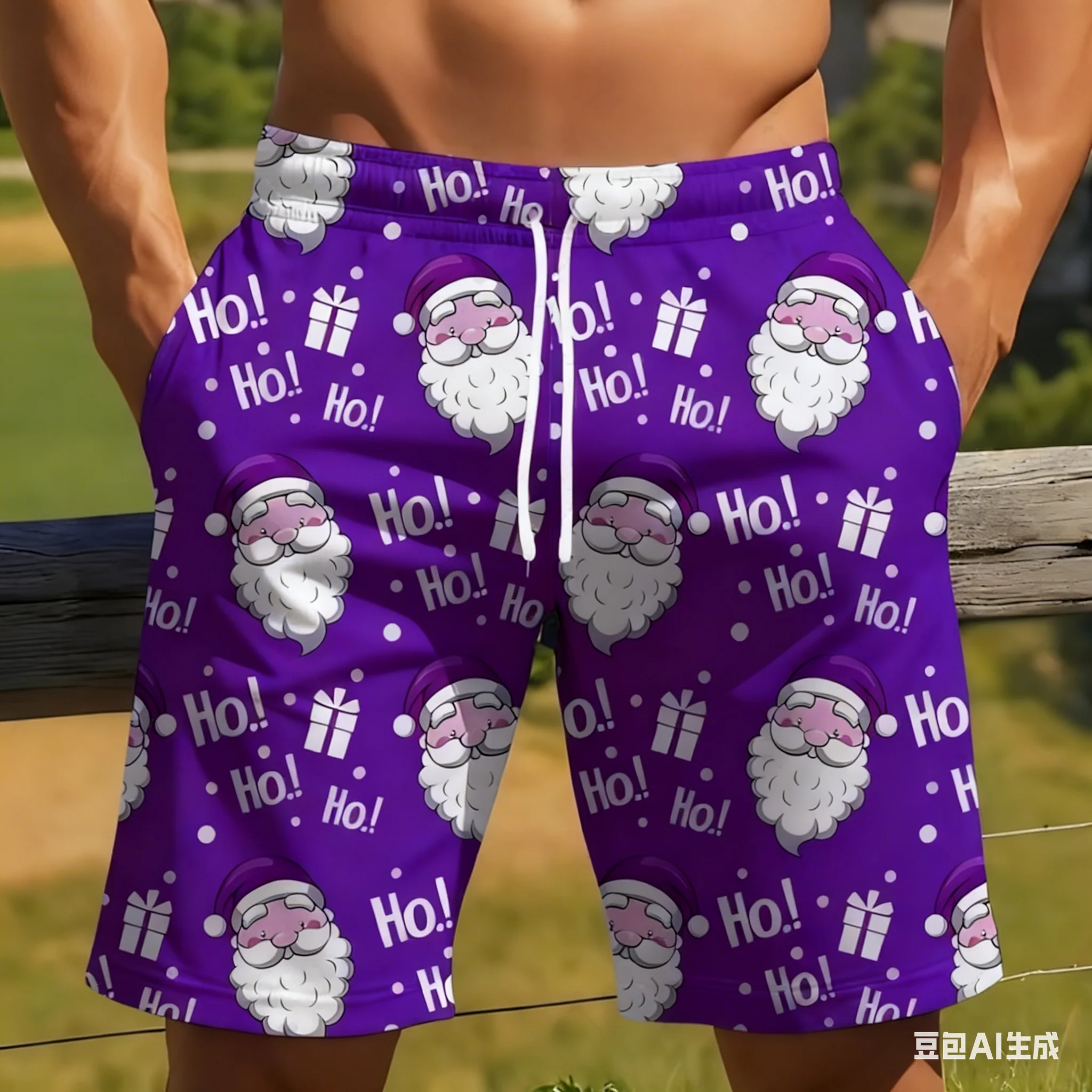 Summer Men's Board Shorts Christmas Santa Claus Swim Trunks Drawstring Elastic Quick Dry Hawaiian Beach Shorts Y2k men clothing