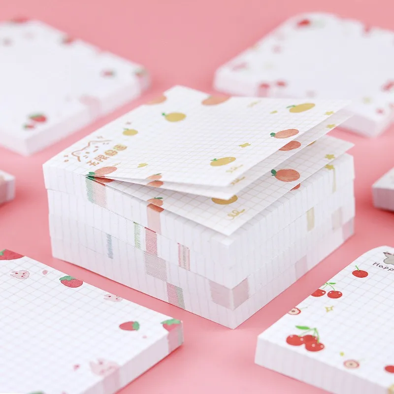 100sheets Kids Cartoon Fruit Pattern Sticker Posted It Memo Grid Paper Notebook Message Sticky Notes Notepad Pads Posits Sticker