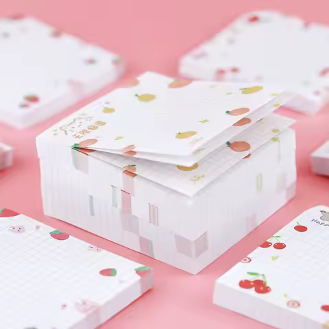 100sheets Kids Cartoon Fruit Pattern Sticker Posted It Memo Grid Paper Notebook Message Sticky Notes Notepad Pads Posits Sticker