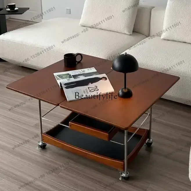 Solid Wood Coffee Table Household Living Room Trolley