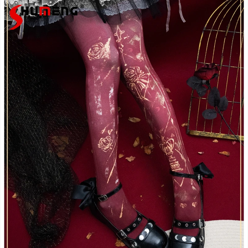 

Осень 2021, новые японские длинные колготки Rojita, оригинальные колготки Лолиты с цифровой печатью, леггинсы в готическом стиле для женщин