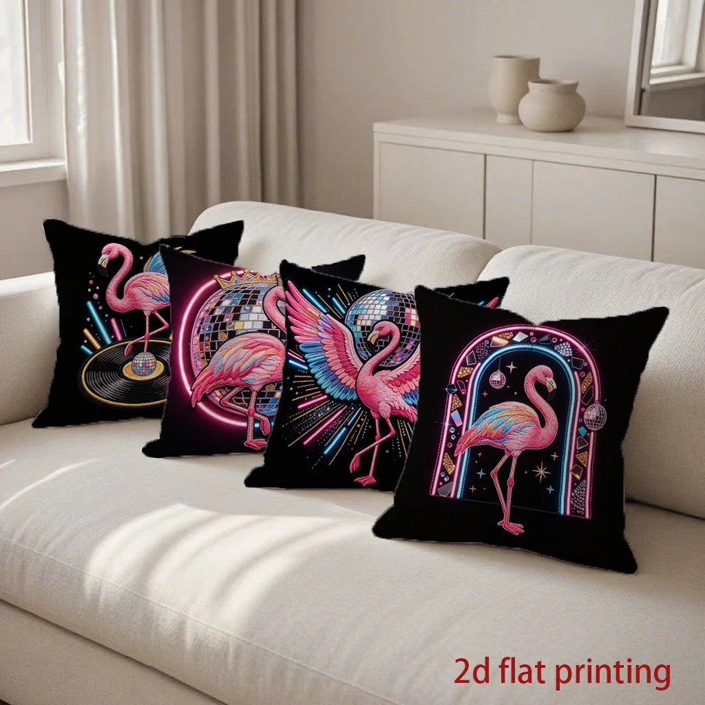 Disco Pink Flamingo Pillow Covers Pattern Cushion Cover Suitable for Sofa Bedroom Car Pillow Cover
