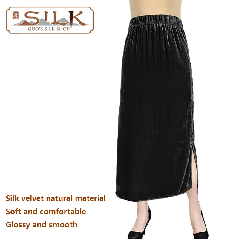

Luxury Silk Velvet Ladies' Half-Dress Retro Style Elegant and Casual Mid-Length Half-Dress Smooth, Soft, Fine and Comfortable