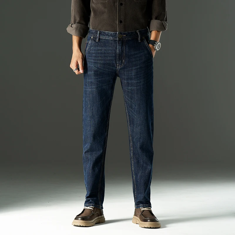 

15oz Heavyweight Deep Blue Red Selvedge Denim Jeans for Men American Vintage Heavy Washed Slim Fit Straight Pants High Quality