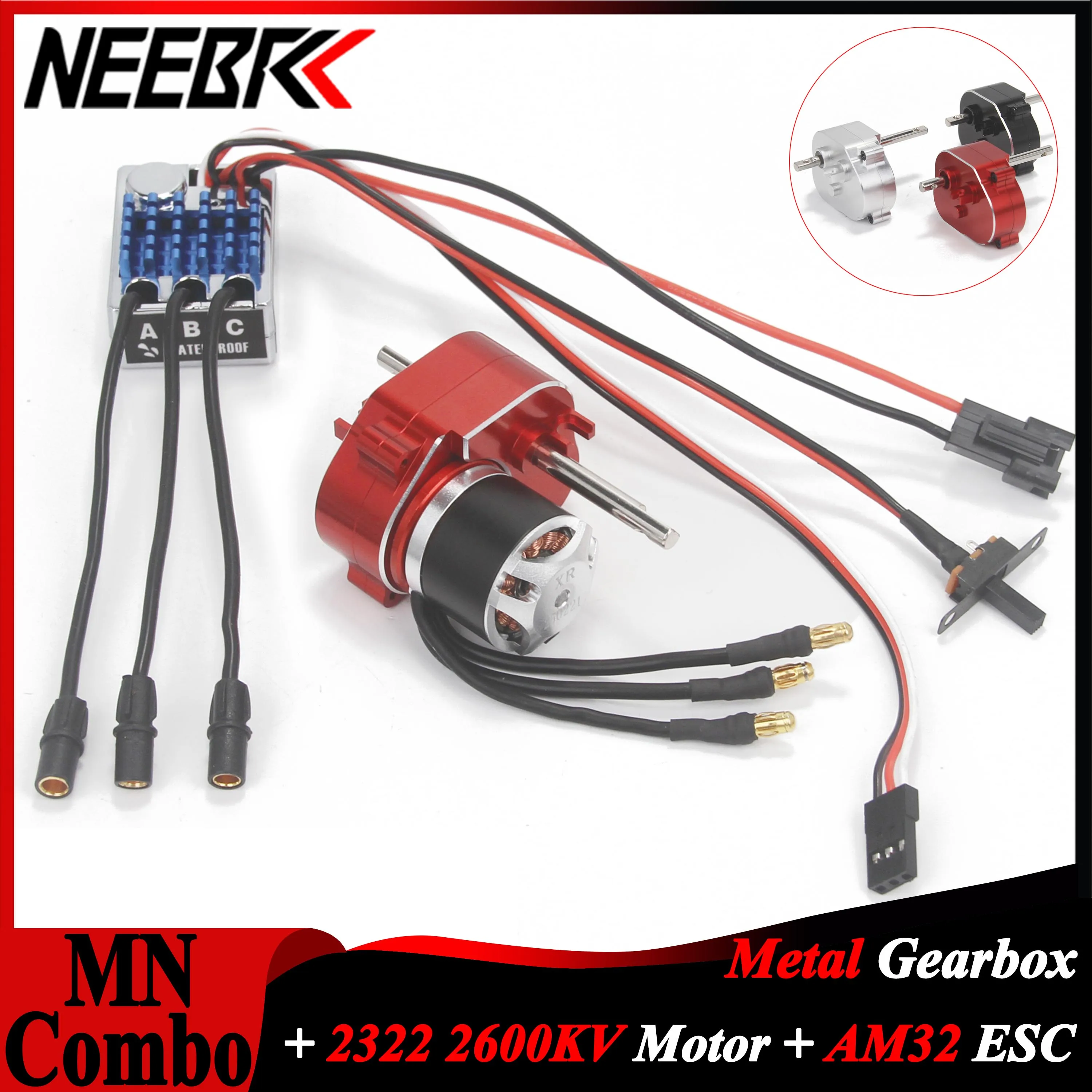 2322 2600KV Brushless Motor Full Metal Gearbox AM32 45A SM3.0/T Plug ESC Combo for 1/12 RC Car Crawler MN82 MN78 MN168 MN99 MN98