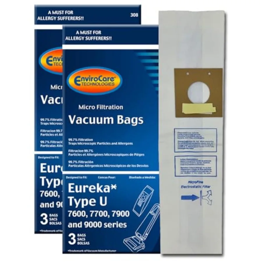 

Replacement Micro Filtration Vacuum Cleaner Dust Bags made to fit Eureka Type U Bravo II, Direct Air, World Vac, White Westingh