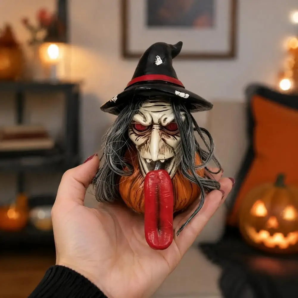 Spooky Tabletop Decorations Halloween Long Tongue Witch Pumpkin Ornament Spooky Resin Figurine Collectible Desktop for Shelf