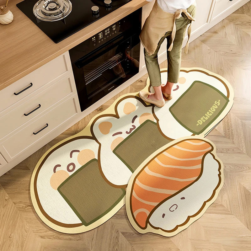 Cute Sushi Kitchen Carpet Non-slip Rugs for Living Room Bedroom Floor Mats Hallway Entrance Door Mat Home Decor Carpets Tapete