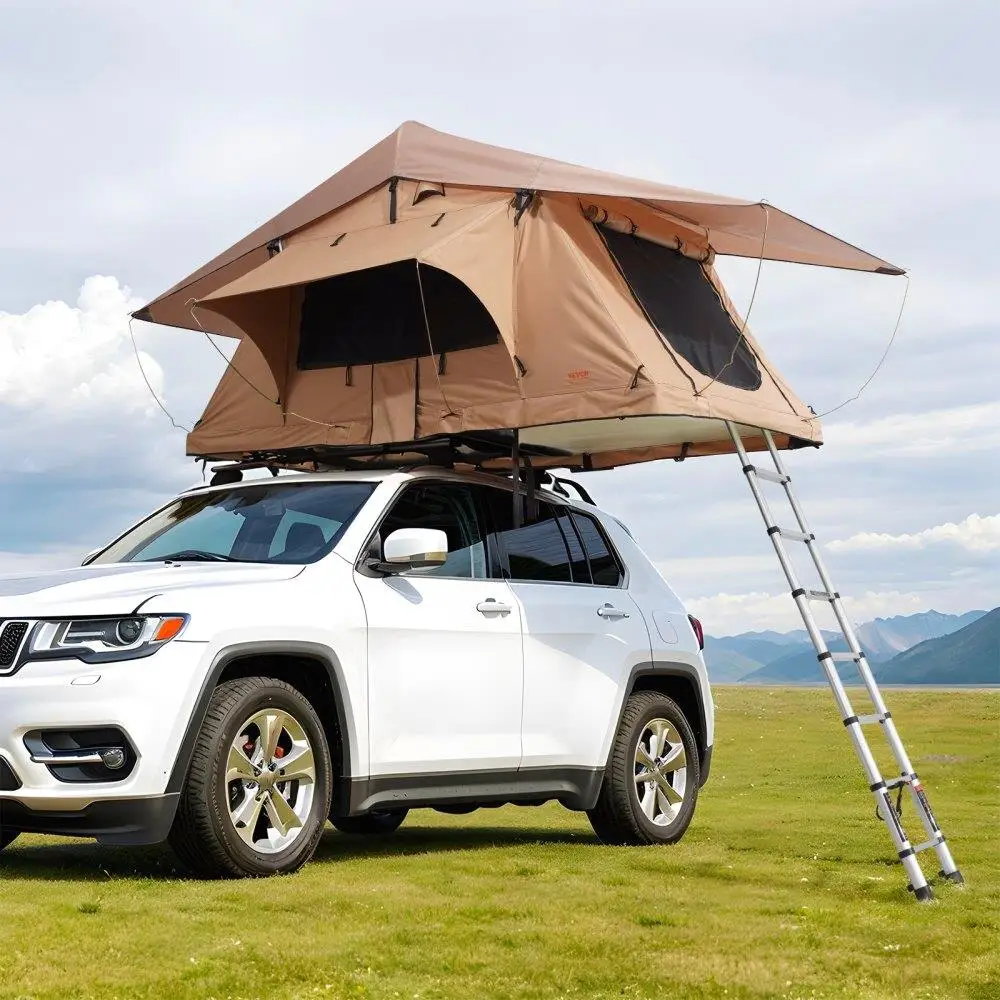 

Rooftop Tent Hard Shell 2-3 Person Waterproof for Jeep SUV Truck w/ Ladder
