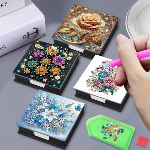 1 DIY Diamond Painting Set with dot Diamond flip label Box - Paper material with flower pattern - can hold 150 sheets of pape
