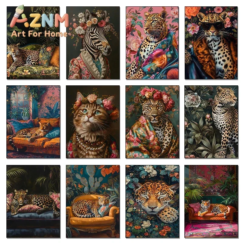 Colourful Black Panther Fashionista Cat Rabbit Animal Portrait Poster Print Wall Art Pictures Canvas Painting Room Home Decor