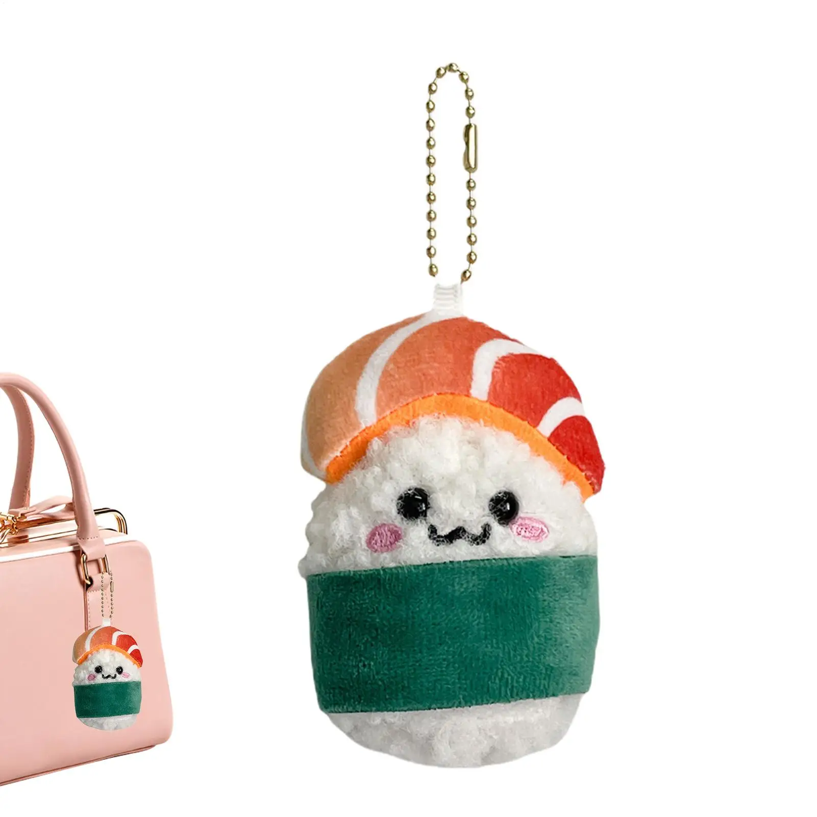 Lindo llavero de salmón Kawaii de peluche de estilo japonés colgante de bolsa de Sushi llavero de felpa de arroz suave de dibujos animados colgante de llave de coche