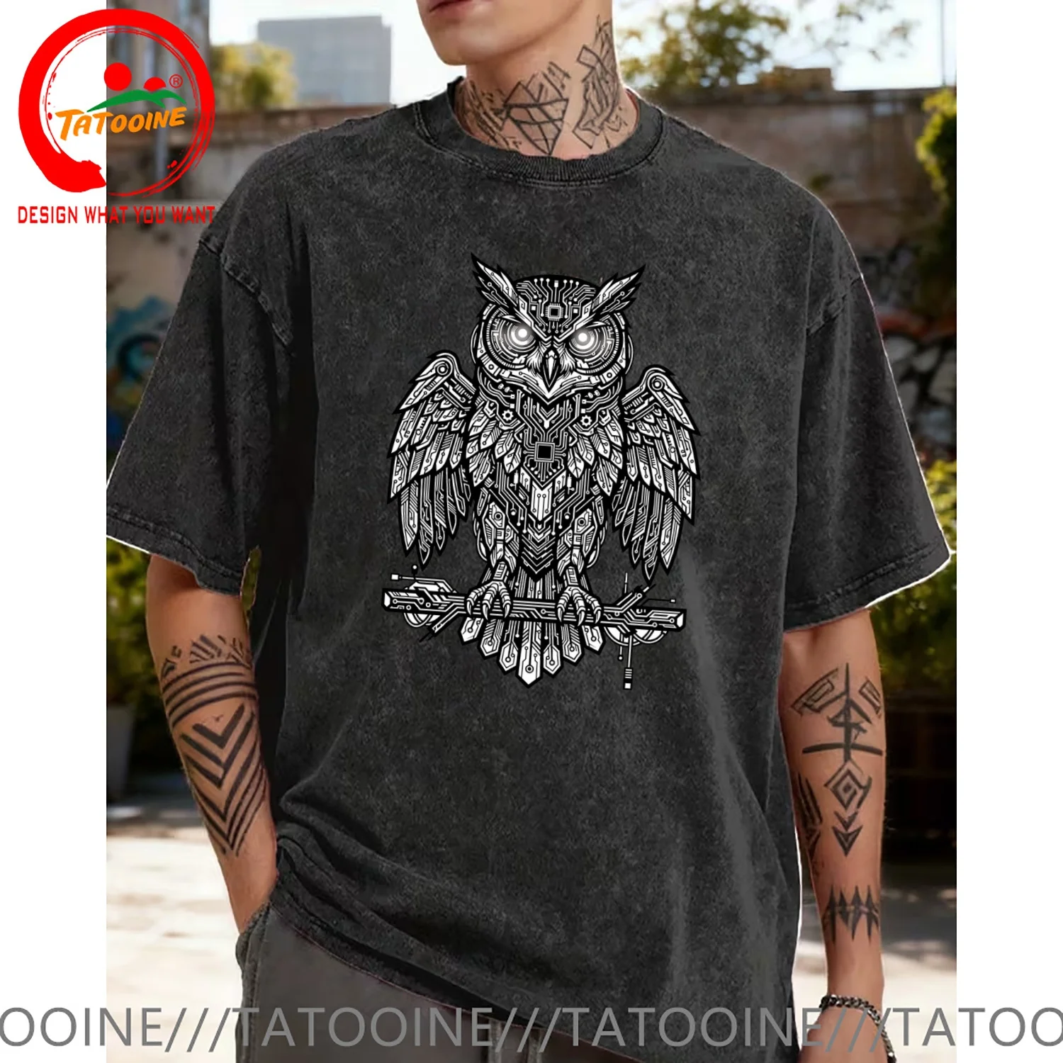 Funny Design Cyber Owl Circuit Board Mechanical Owl DesignSRed Doublet Men Fashion Trendy Casual Clothing Stylish Tops Tee Shirt