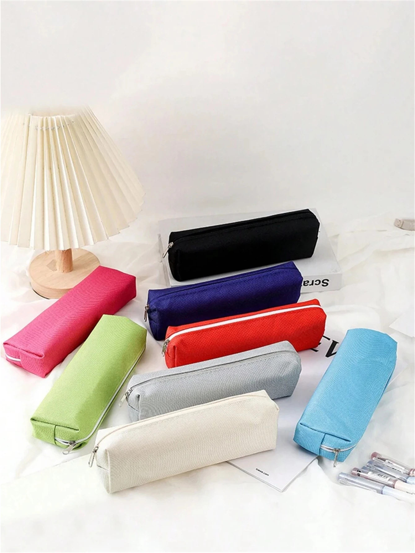 Simple Pencil Case School Supplies Pencil Cases Estuche Escolar Solid Color School Stationery Kalemlik Trousse Pencil Pouch-LJX