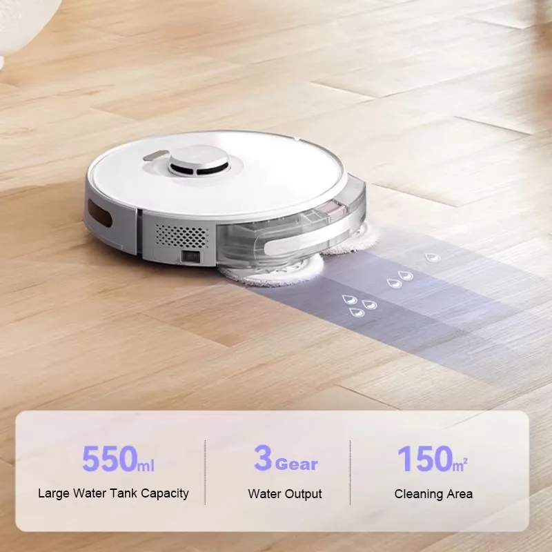 เครื่องดูดฝุ่นหุ่นยนต์อัจฉริยะพร้อมถังน้ำขนาด 550 มล. สำหรับดูดฝุ่นแบบเปียกและแห้ง เหมาะสำหรับใช้ในโรงแรม กวาดและถูพื้น ทำความสะอาดบ้าน